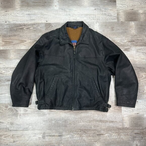 GANT Napa Memphis Mens Sz XL Black Leather Jacket Wool Lined - Picture 1 of 13